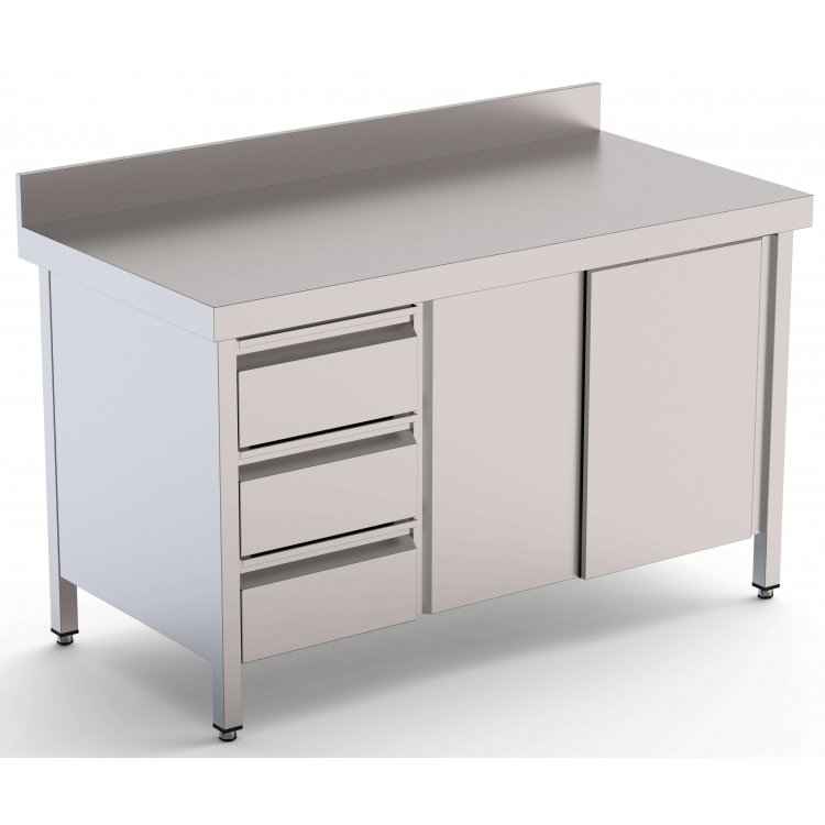 Mesa de Trabajo Acero Inoxidable Mural Con Cajones a la Izquierda 2000x700x850h mm WTW17020DDL