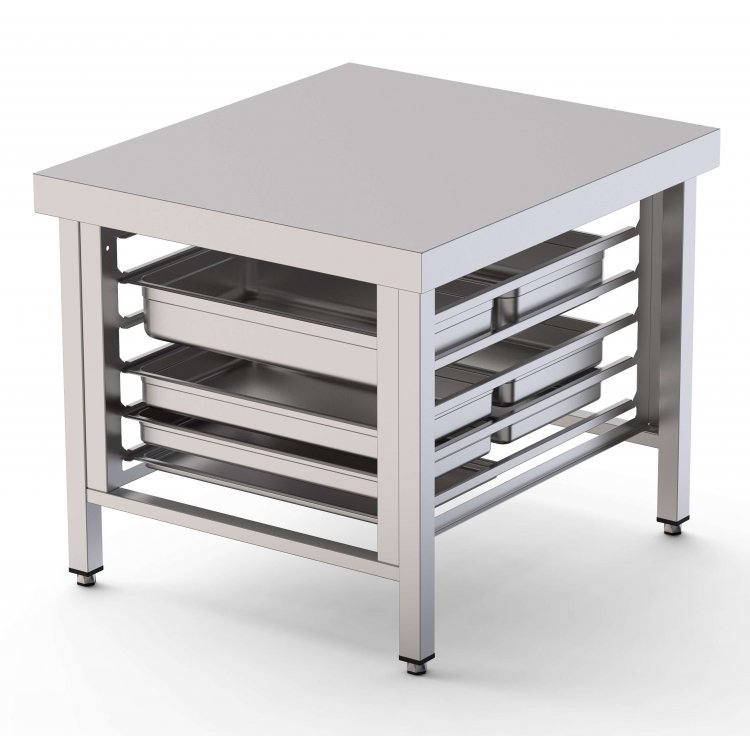 Mesa de Soporte Acero Inoxidable Para Hornos Con 6 Guias GN2/1 850x850x700h mm WTC085GN12O Mesa de Soporte Acero Inoxidable Para Hornos Con 6 Guias GN2/1 850x850x700h mm WTC085GN12O