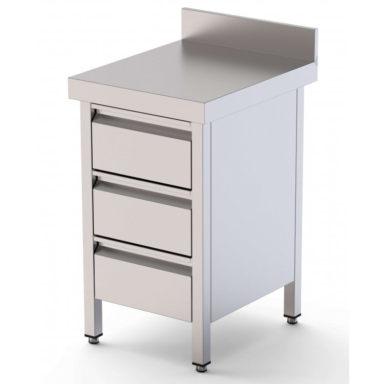 Mesa de Trabajo Acero Inoxidable Mural Con Cajones 500x600x850h mm WTW160050D3