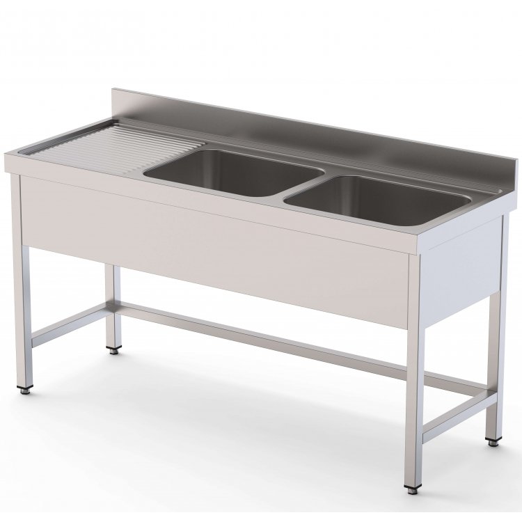 Fregadero Acero Inoxidable 2 Cubas Izquierda Fondo 700 Con Mueble Sin Estante 1600x700x850h mm IS1716L20S0