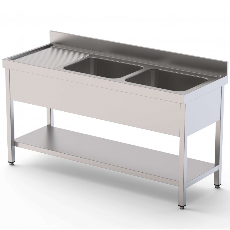 Fregadero Acero Inoxidable 2 Cubas Derecha Fondo 700 Con Mueble Con Estante 2000x700x850h mm IS1720R20S1