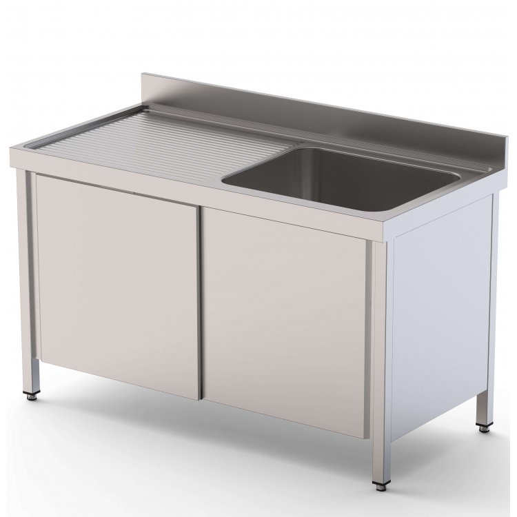 Fregadero Acero Inoxidable 2 Cubas Derecha Fondo 700 Con Puertas Correderas 2000x700x850h mm IS1720R20SD