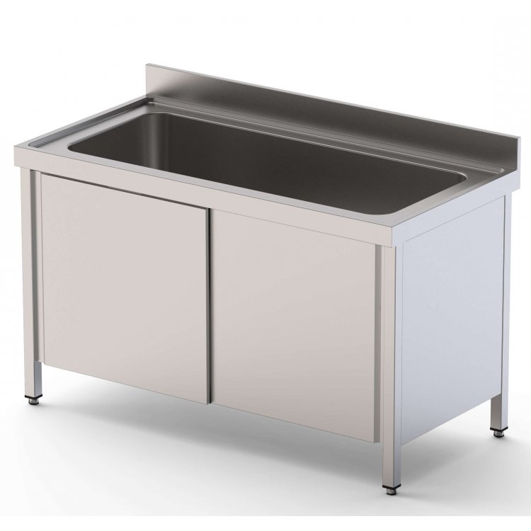 Fregadero Gran Capacidad Acero Inoxidable 2 Cubas Fondo 700 Con Mueble Con Puertas 1800x700x850h mm IS1718C2HCSD