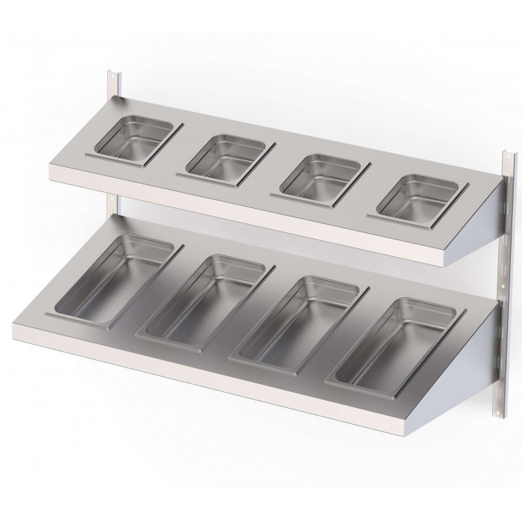 Estantería Mural Acero Inoxidable Con Estante Inclinado Cubeta GN Para Cremallera Mural Fondo 400 1000x400 mm AWSSS100400. -3,33 Estantería Mural Acero Inoxidable Con Estante Inclinado Cubeta GN Para Cremallera Mural Fondo 400 1000x400 mm AWSSS100400. -3,33