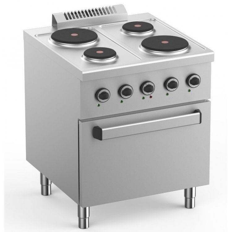 Cocina Eléctrica 4 Placas con Horno Eléctrico Estático GN2/1 Fondo 700 ELPR77FE START LINE