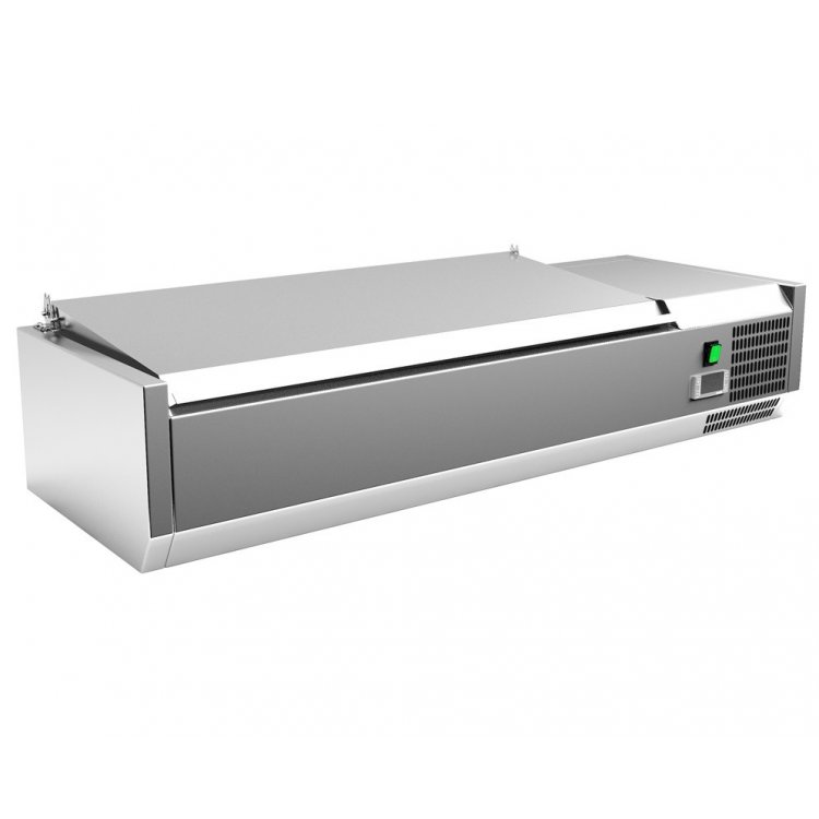 Vitrina 3 cubetas GN1/3 + 1 cubeta GN1/2 con TAPA de 1200 x395 x270h mm PEKIN VRX1200380SL