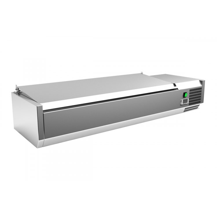 Vitrina 4 cubetas GN1/3 + 1 cubeta GN1/2 con TAPA de 1400 x395 x270h mm PEKIN VRX1400380SL