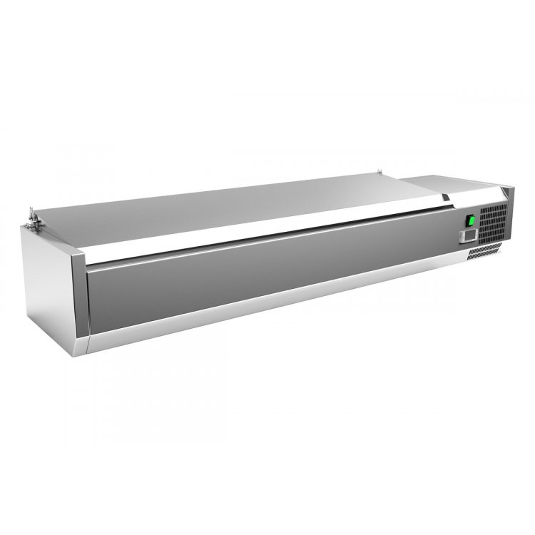 Vitrina 7 cubetas GN1/4 con TAPA de 1500 x335 x270h mm PEKIN VRX1500330SL